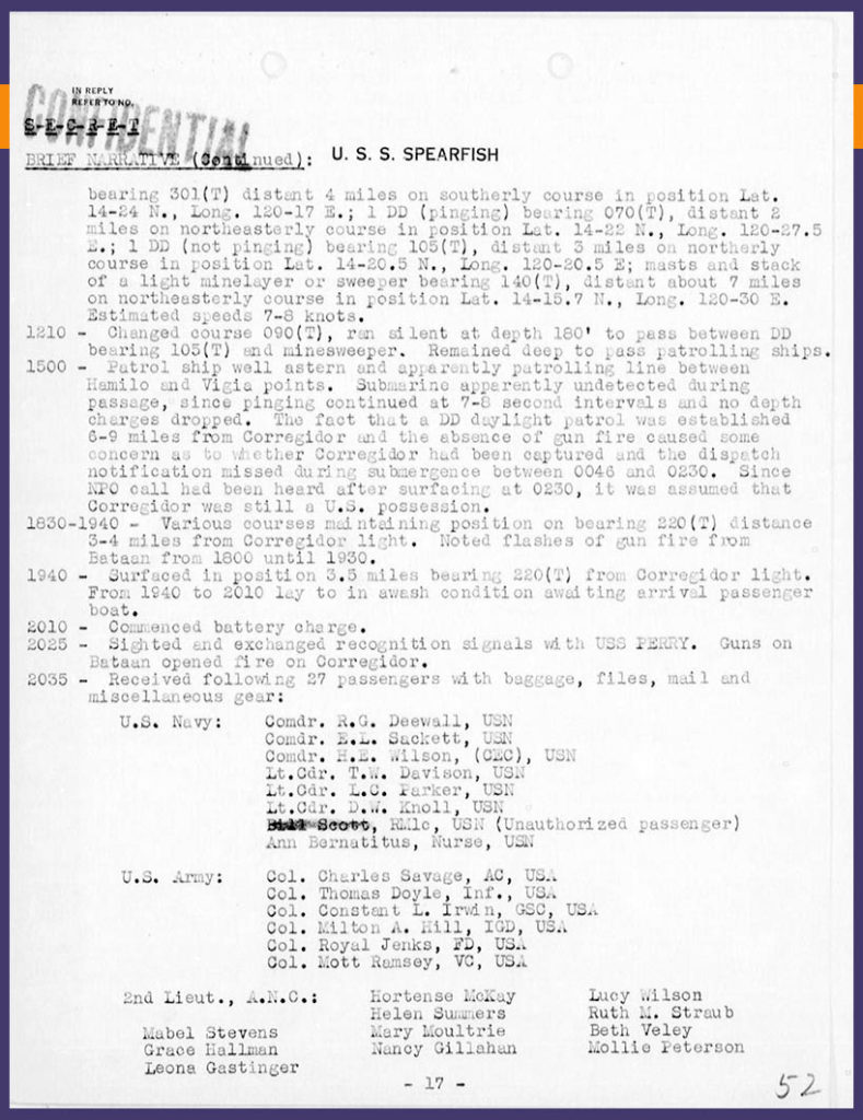 War Patrol Report for WW2 submarine USS Spearfish escape from Manila Bay