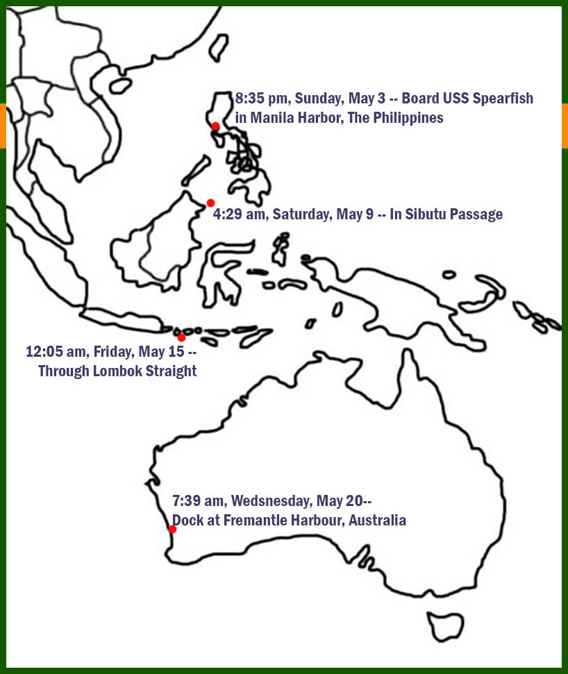 Map of the USS Spearfish escape from Manila Bay