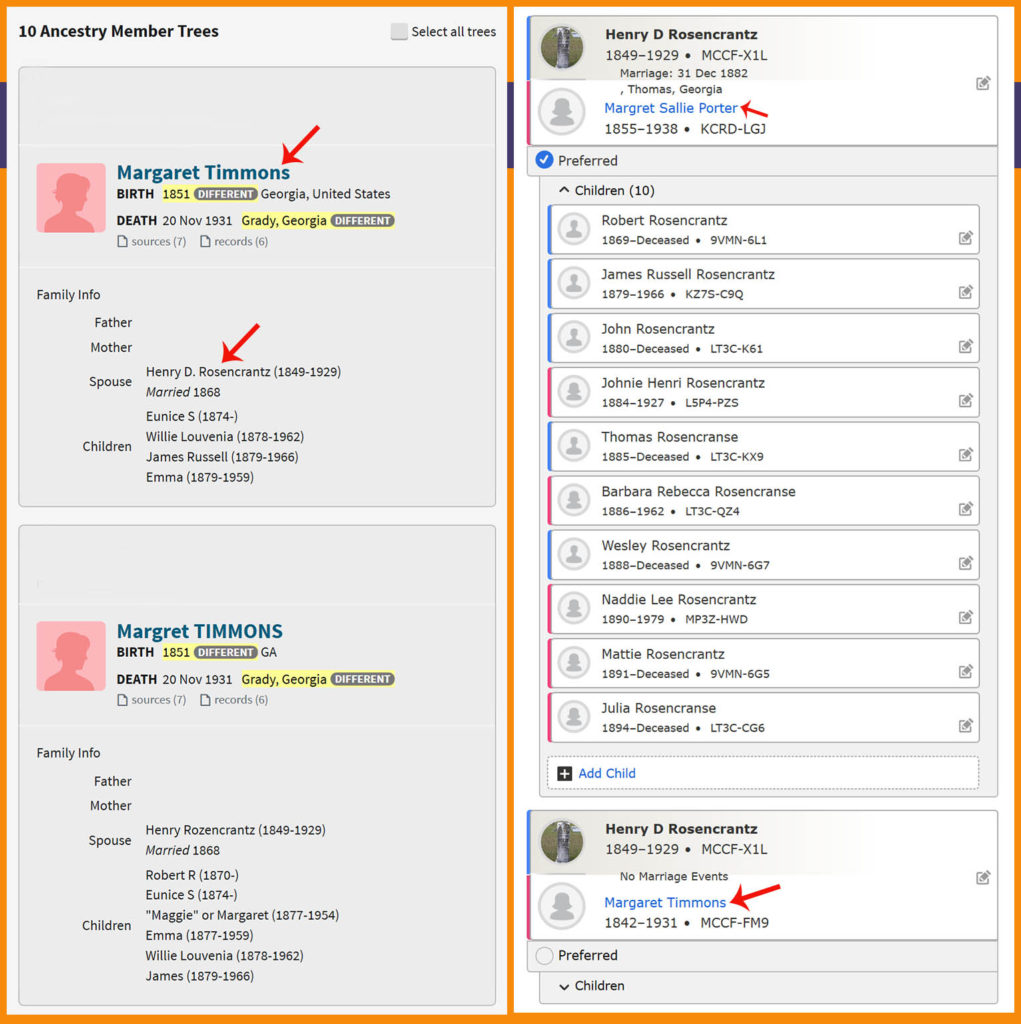 Online family trees from Ancestry.com and FamilySearch