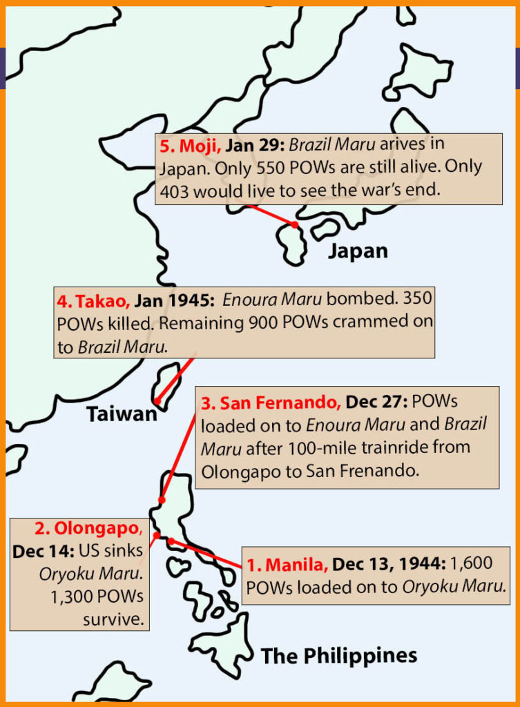 Map of events in the Oryoku Maru tragedy